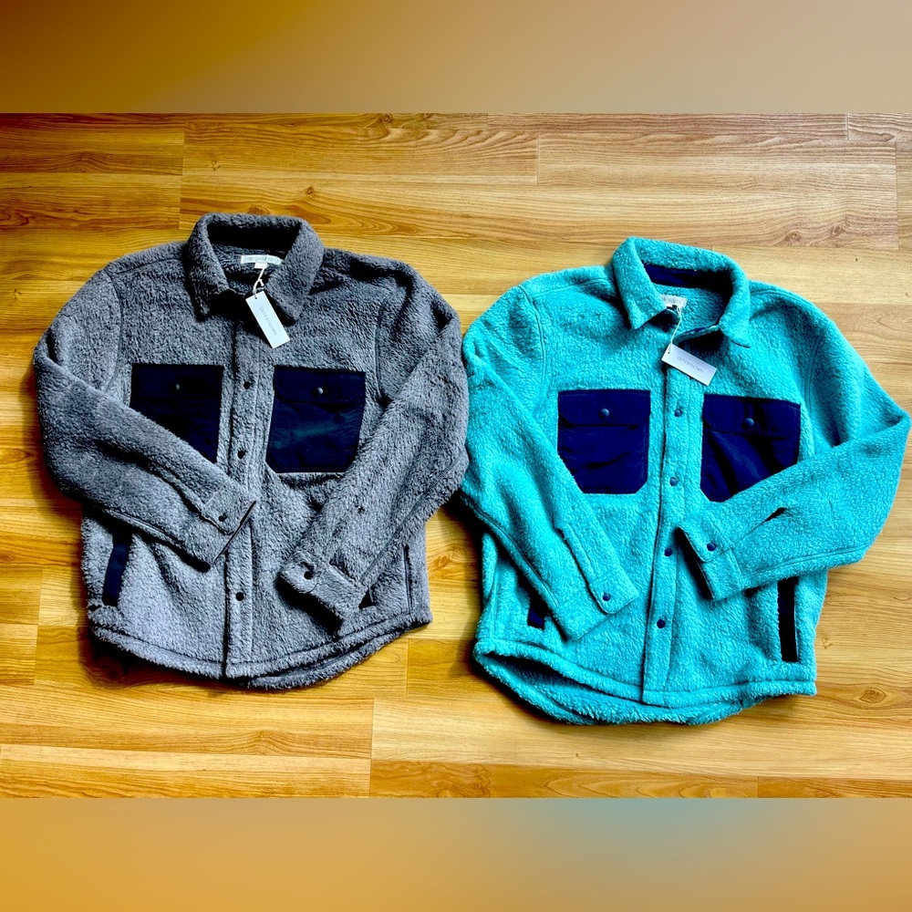 Outerknown x Kelly Slater Skyline Fleece Sherpa Shirt Jacket Mens Turquoise/Grey